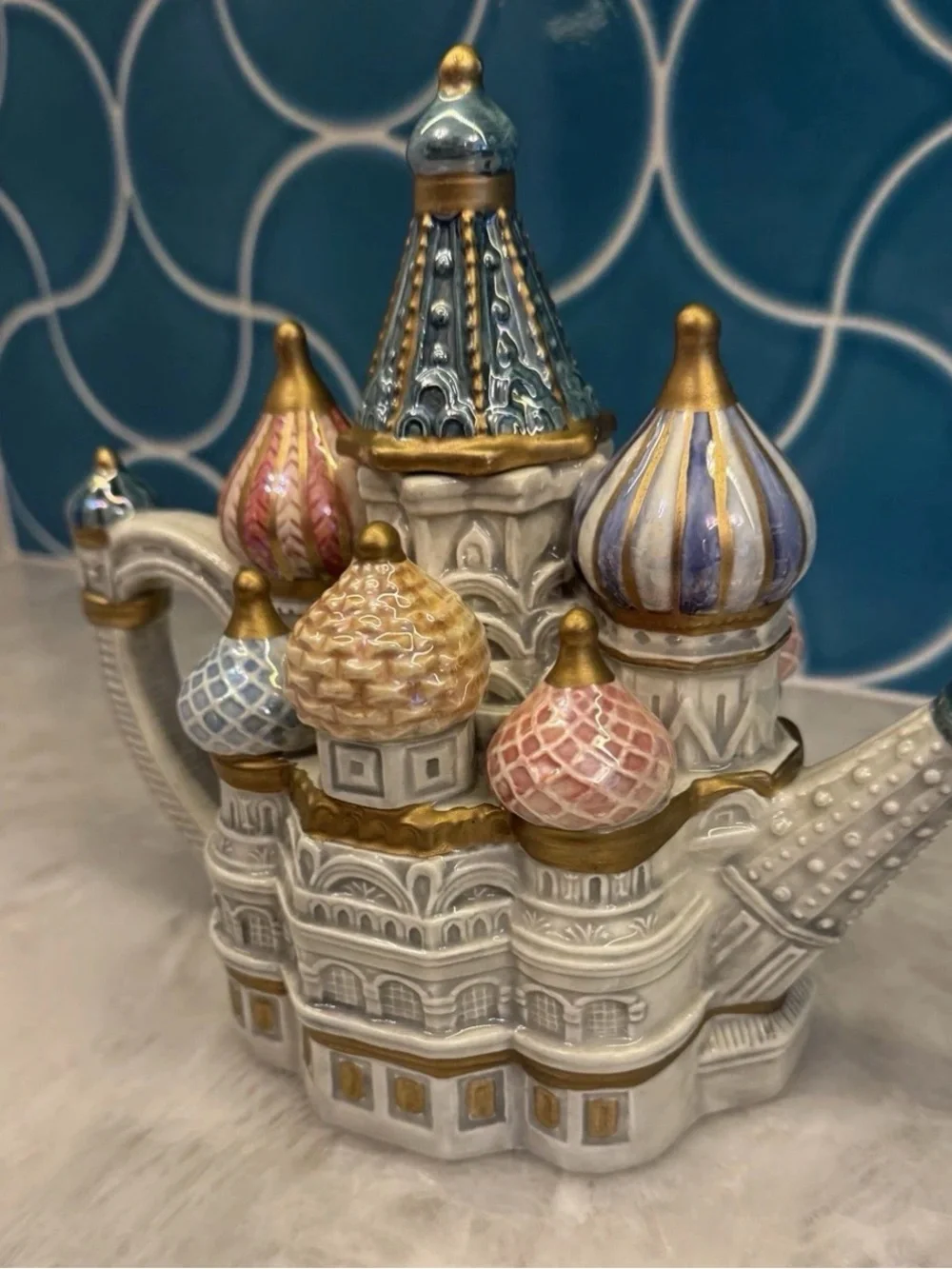 Fitz and Floyd Multicolor Gold-Accented Ceramic Castle Teapot